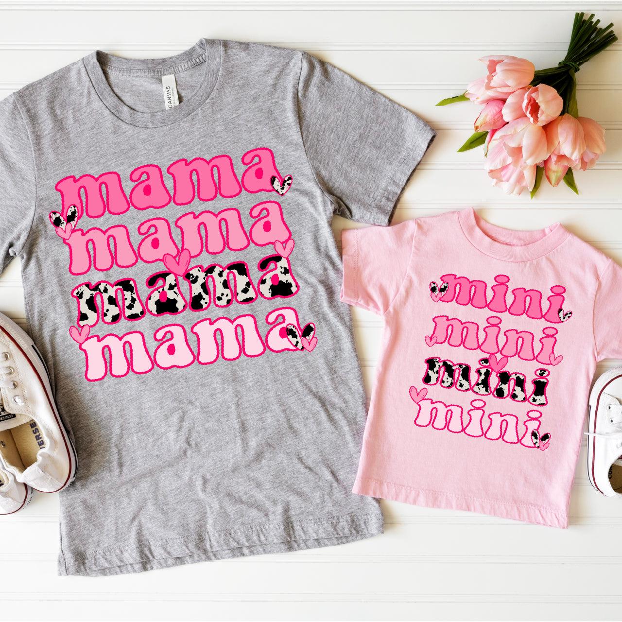 Valentine Cow Print Mama + Mini DTF Valentine Transfer for T-shirts Nashville Design House