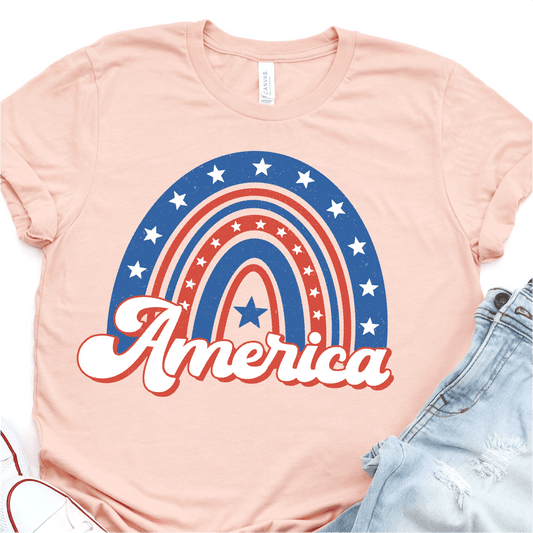 America Rainbow - Red White and Blue - 4th of July DTF Transfer - Independence Day T-shirt Transfer - Nashville Design House