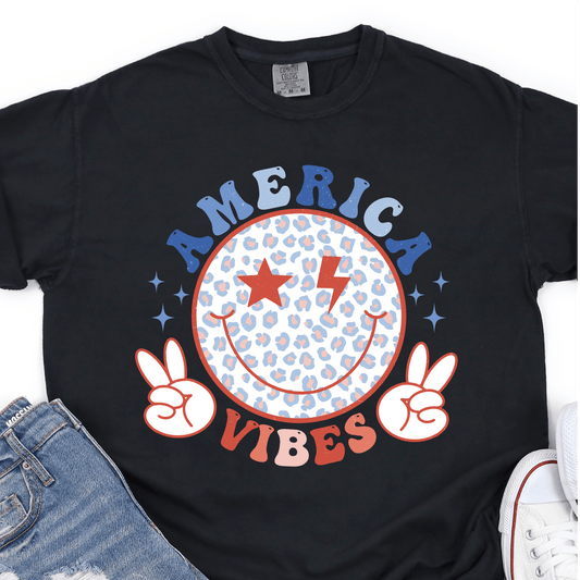 America Vibes - Leopard Retro SMiley- 4th of July DTF Transfer - Independence Day T-shirt Transfer - Nashville Design House