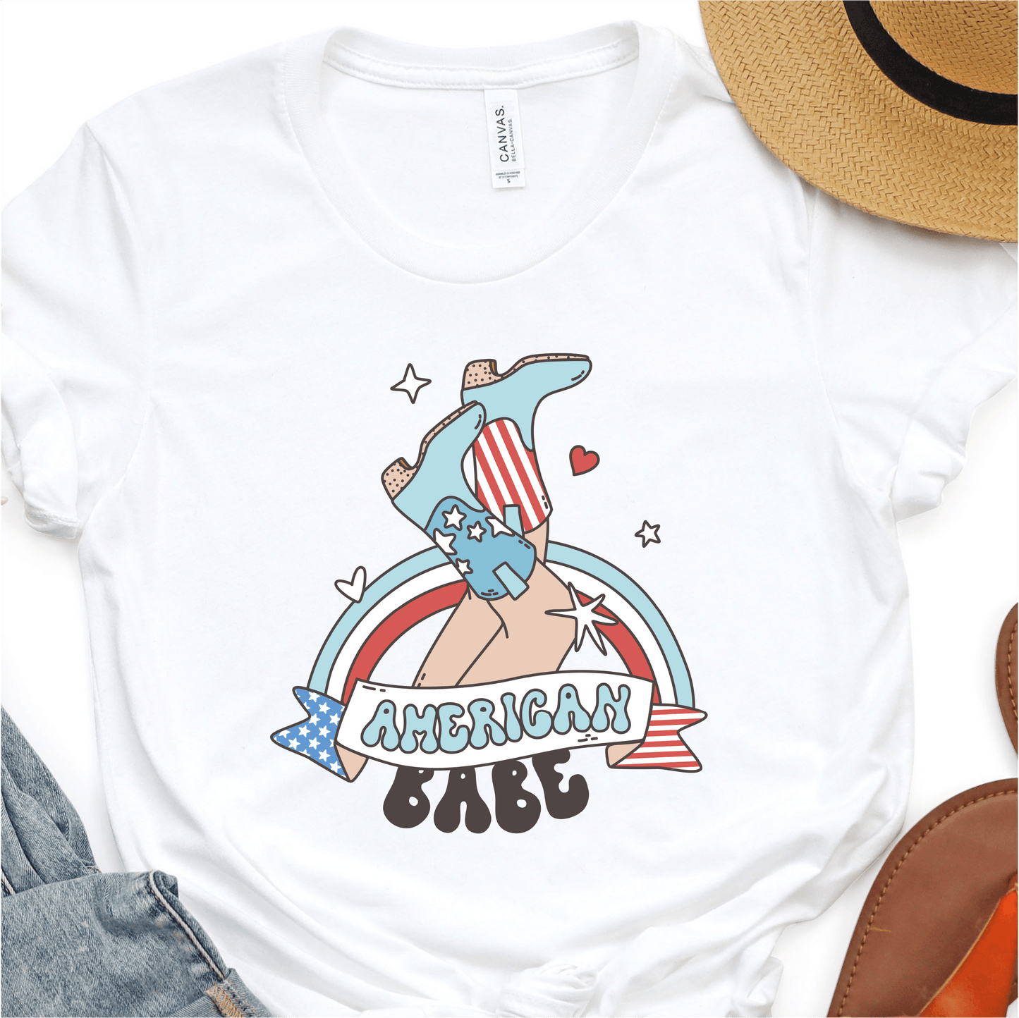 American Babe - Cowboy Booys - Red White and Blue - 4th of July DTF Transfer Independence Day T-shirt Transfer - Nashville Design House