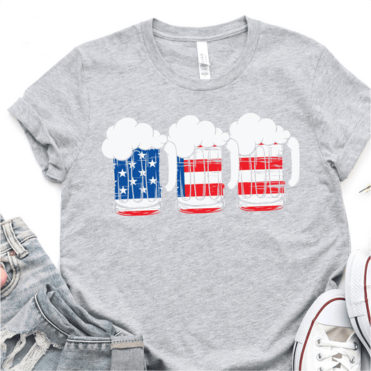 American Flag Beer Mugs - Red White and Blue - 4th of July DTF Transfer Independence Day T-shirt Transfer - Nashville Design House