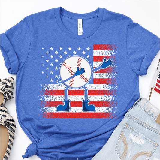 American Flag - Dancing Baseball - 4th of July DTF Transfer Independence Day T-shirt Transfer - Nashville Design House