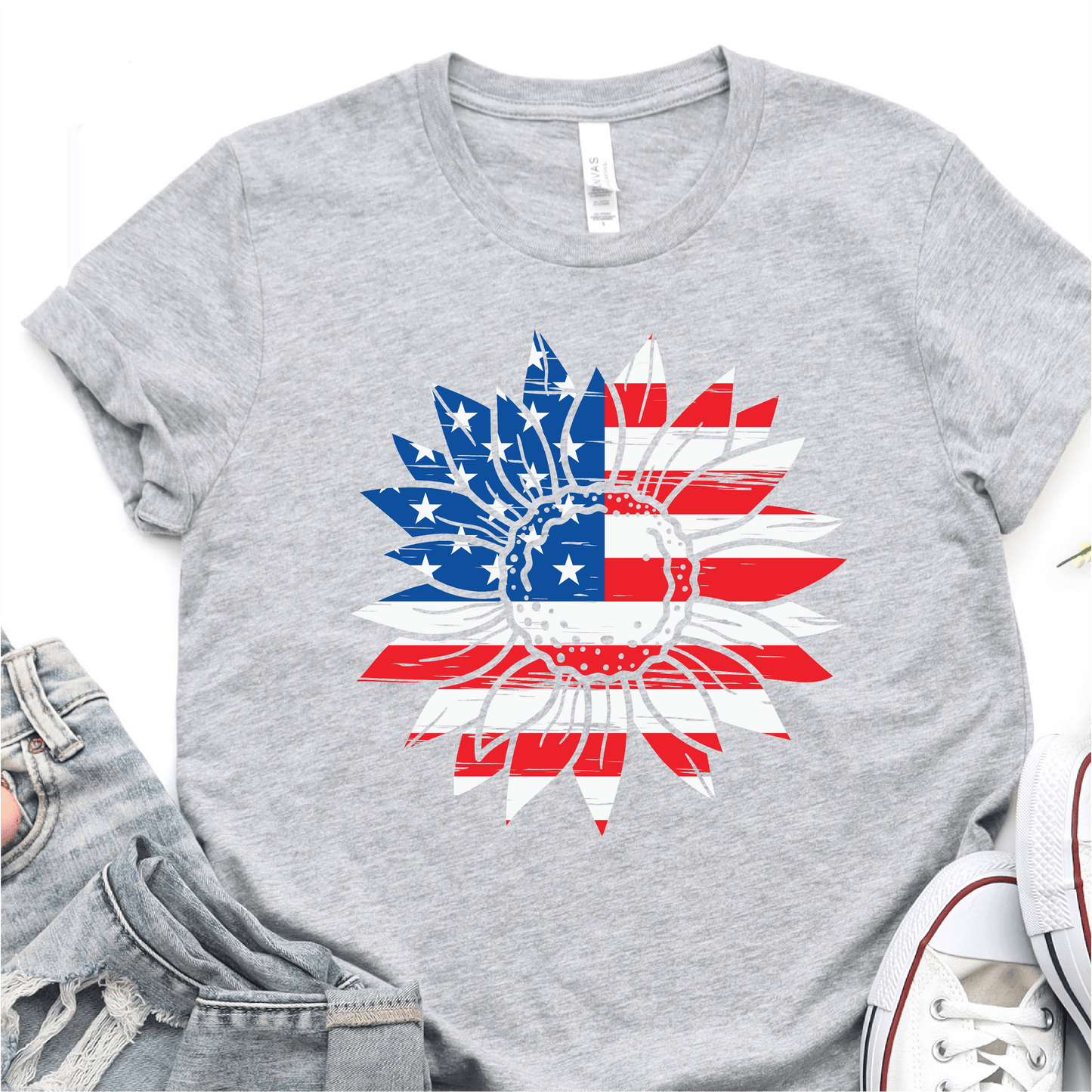 American Flag Sunflower - 4th of July DTF Transfer Independence Day T-shirt Transfer - Nashville Design House