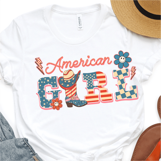 American Girl - Cowboy Boots - 4th of July DTF Transfer - Independence Day T-shirt Transfer - Nashville Design House