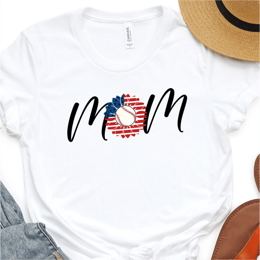 American Sunflower- Red, White, Blue Baseball Mom - Baseball DTF Transfer - Nashville Design House