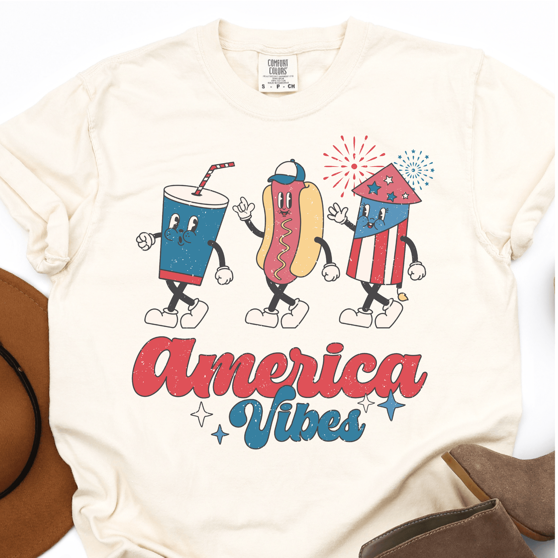 American Vibes - Cute Fireworks Hot Dogs and Soda - 4th of July DTF Transfer - Independence Day T-shirt Transfer - Nashville Design House