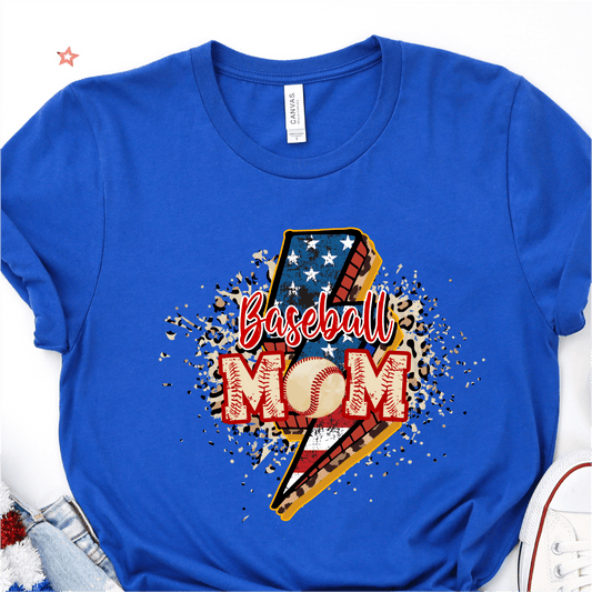 Americana Lightning Bolt Leopard Baseball Mom - Baseball DTF Transfer - Nashville Design House