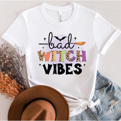 Bad Witch Vibes - Leopard - Broom - DTF Transfer - Halloween Tshirt Transfer - Nashville Design House