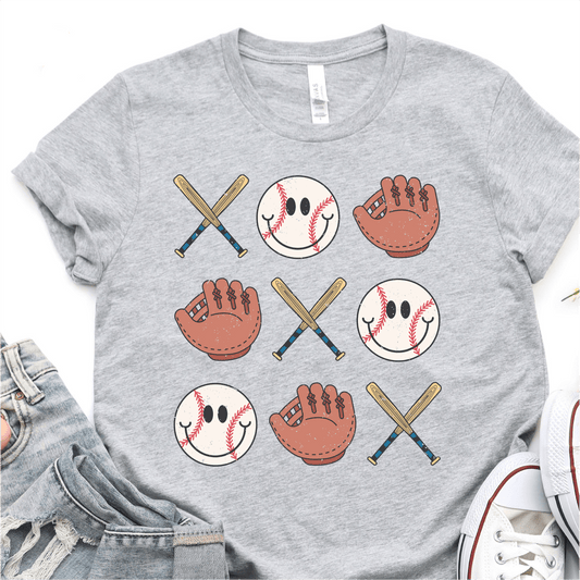 Baseball Bats, Mitts, and Balls Tic Tac Toe Collage - Baseball DTF Transfer - Nashville Design House