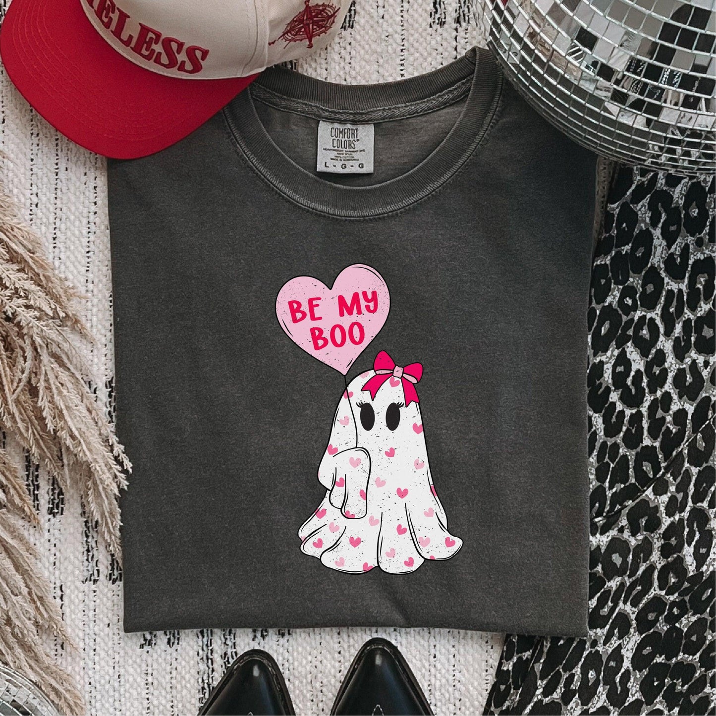 Be My Boo Valentine’s DTF Transfer – Cute Ghost with Heart Balloon Design - Nashville Design House