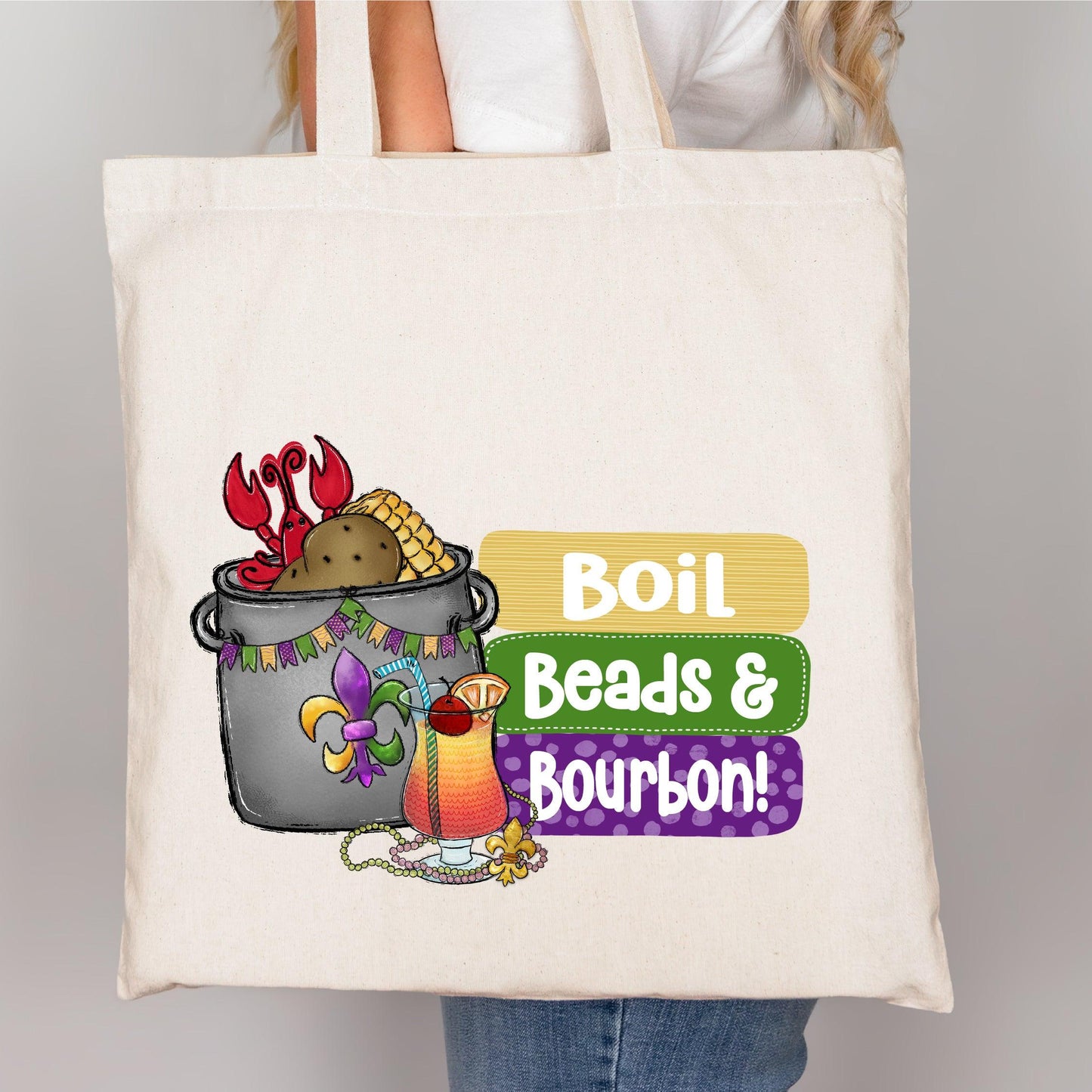 Beads, Boil, and Bourbon Mardi Gras DTF Transfer - Nashville Design House