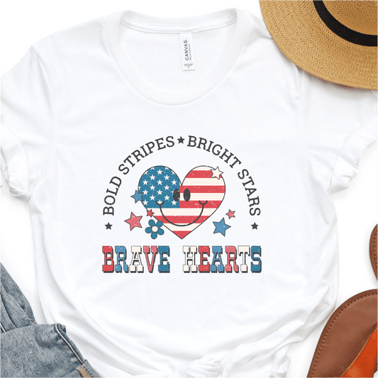 Bold Stripes - Bright Stars - Brave Hearts - 4th of July DTF Transfer - Independence Day T-shirt Transfer - Nashville Design House