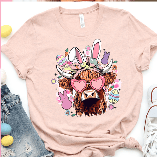 Boujee Highland Cow with Bunny Ears and Easter Eggs - Easter DTF Transfer - Nashville Design House