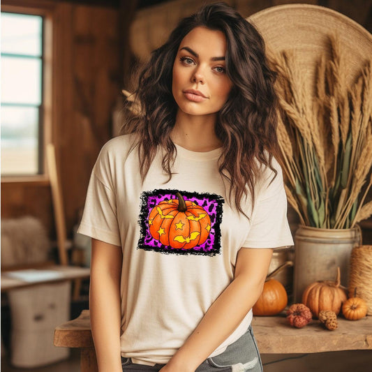 Bright Purple - Leopard Pumpkin - DTF Transfer - Halloween T-shirt Transfer - Nashville Design House