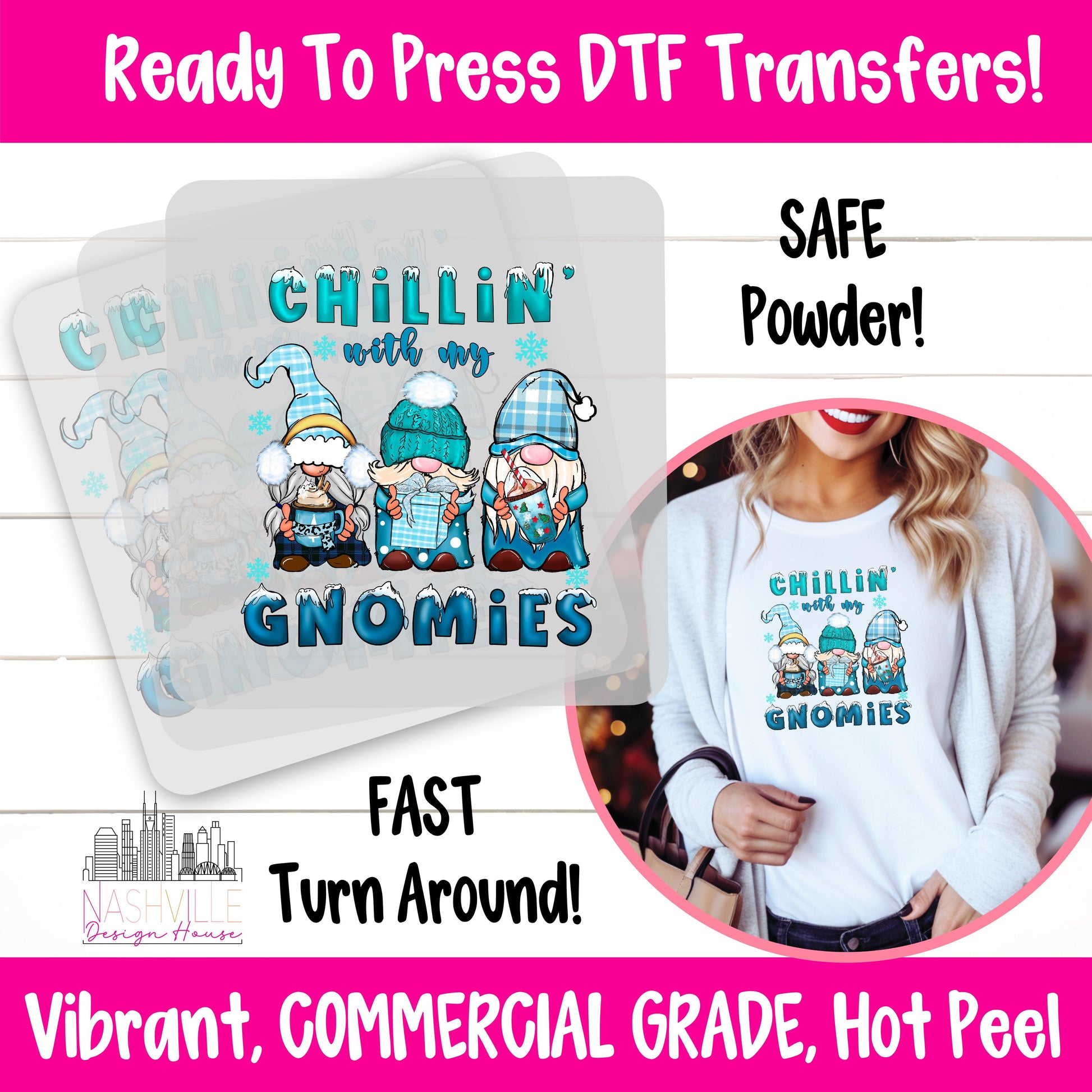 Chillin’ with My Gnomies DTF Transfer – Cute Winter Gnomes  - Nashville Design House