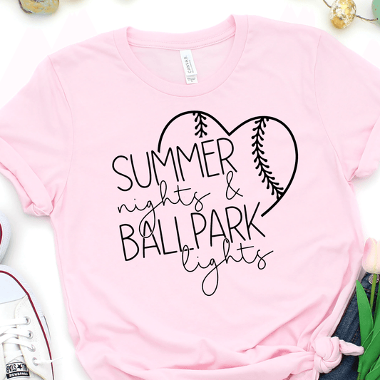 Classy Baseball Heart - Summer Nights And Ballpark Lights- Baseball DTF Transfer - Nashville Design House