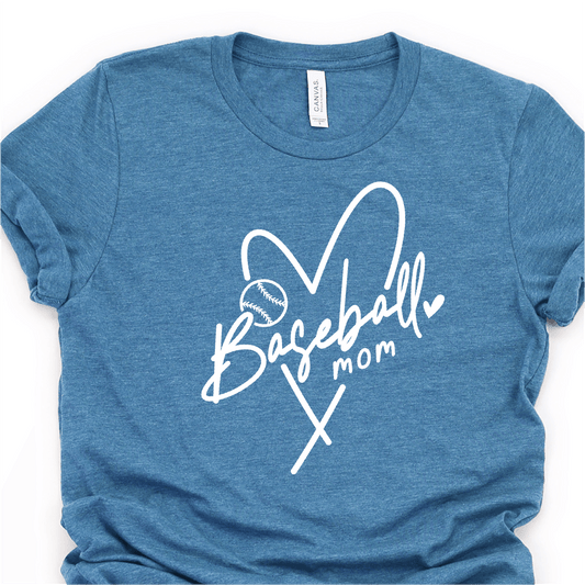 Classy Baseball Heart - White Print - Baseball Mom - Baseball DTF Transfer - Nashville Design House