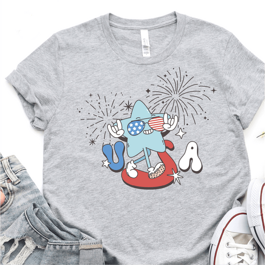 Cool Retro Star - USA - Fireworks - 4th of July DTF Transfer - Independence Day T-shirt Transfer - Nashville Design House