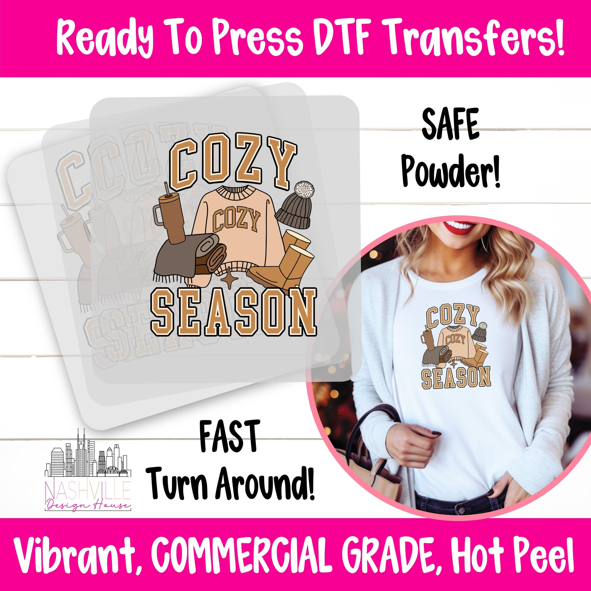 Cozy Season DTF Transfer – Bougie Winter Icons Design - Nashville Design House