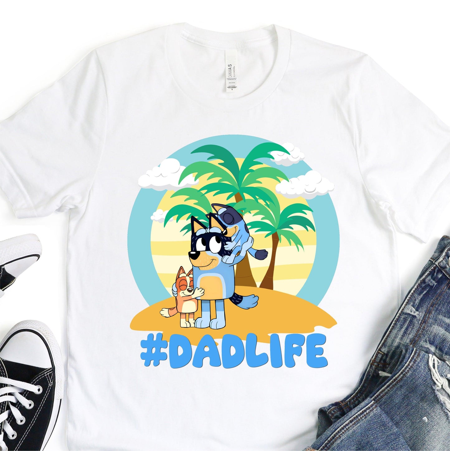 #Dadlife Island Style - Blue Dog - Father's Day DTF Transfer - T-shirt Transfer For Dad - Nashville Design House