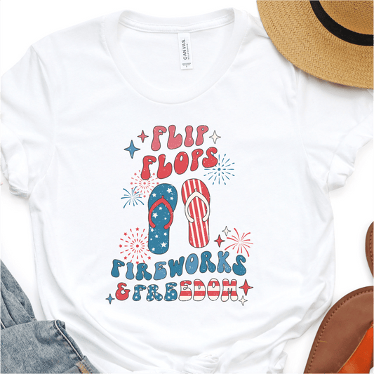 Flip Flops Fireworks & Freedom - 4th of July DTF Transfer Independence Day T-shirt Transfer - Nashville Design House