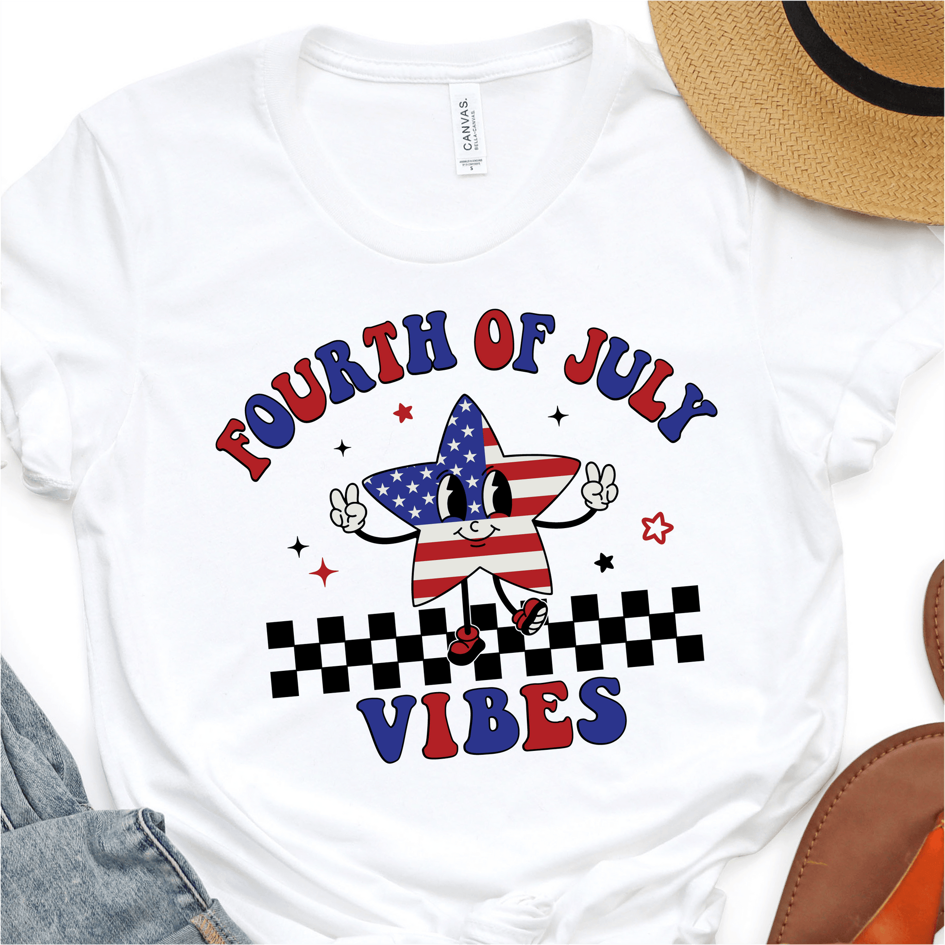 Fourth Of July Vibes - American Flag Star - 4th of July DTF Transfer - Independence Day T-shirt Transfer - Nashville Design House