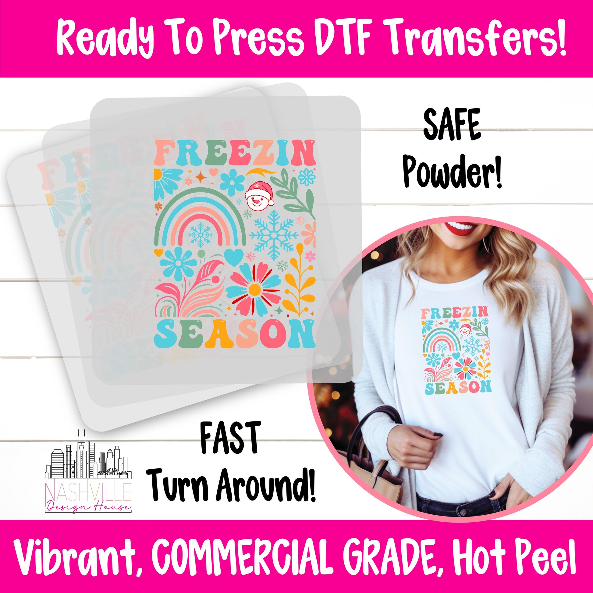 Freezin’ Season Winter DTF Transfer – Elegant Winter Collage Design - Nashville Design House