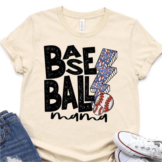 Hand Lettered Basbeball Mama - Retro Lightning Bolt - Baseball DTF Transfer - Nashville Design House