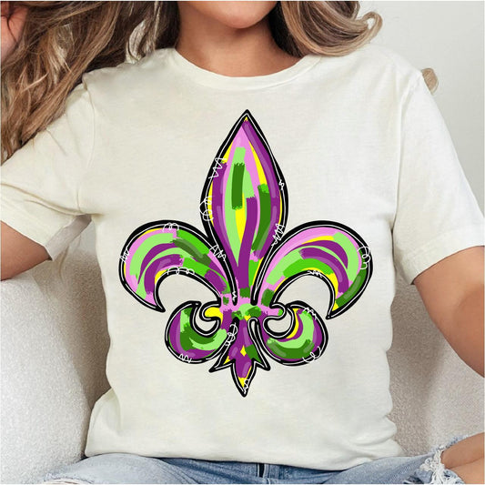 Hand Painted Flair De Lis, Mardi Gras DTF Transfer Print, T-Shirt Transfer - Nashville Design House