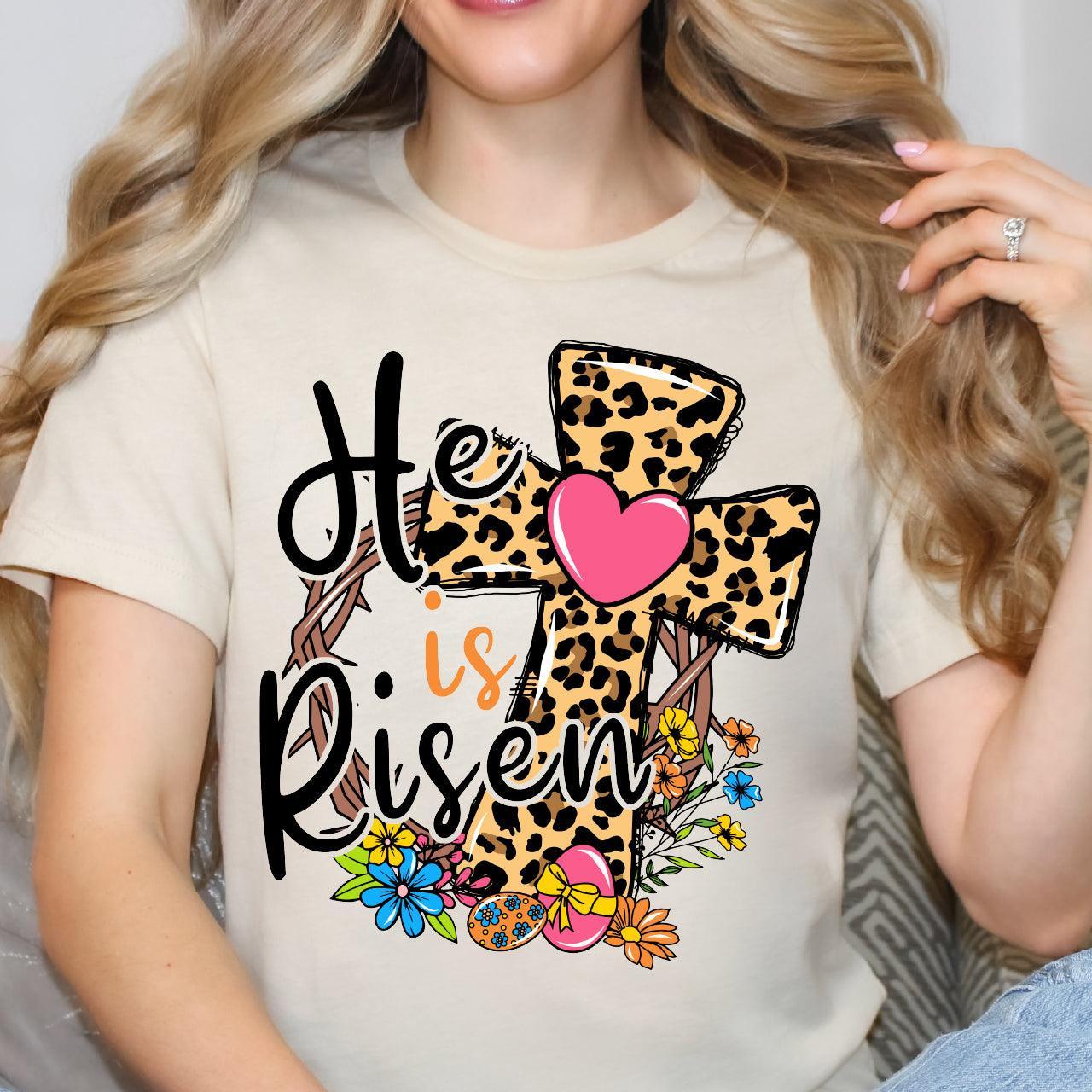 Leopard Cross He Is Risen DTF T-Shirt Transfer - Nashville Design House