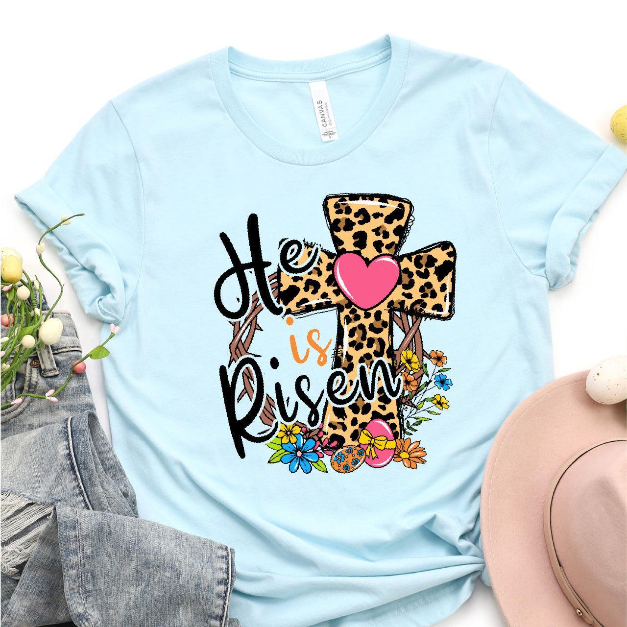 Leopard Cross He Is Risen DTF T-Shirt Transfer - Nashville Design House