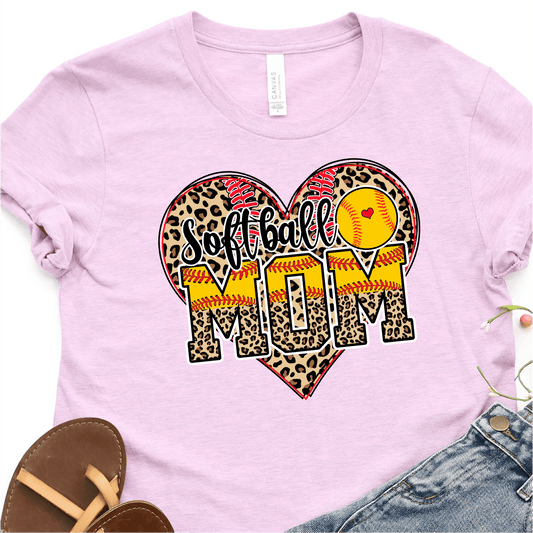 Leopard Heart Softball Mom - Softball DTF Transfer - Nashville Design House