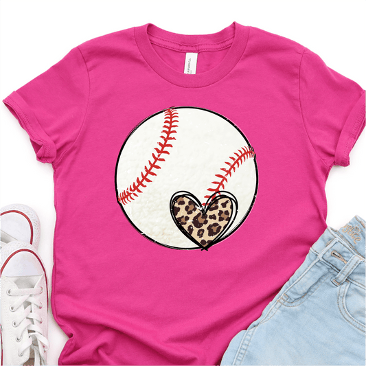 Leopard Heart With A Baseball - Baseball DTF Transfer - Nashville Design House