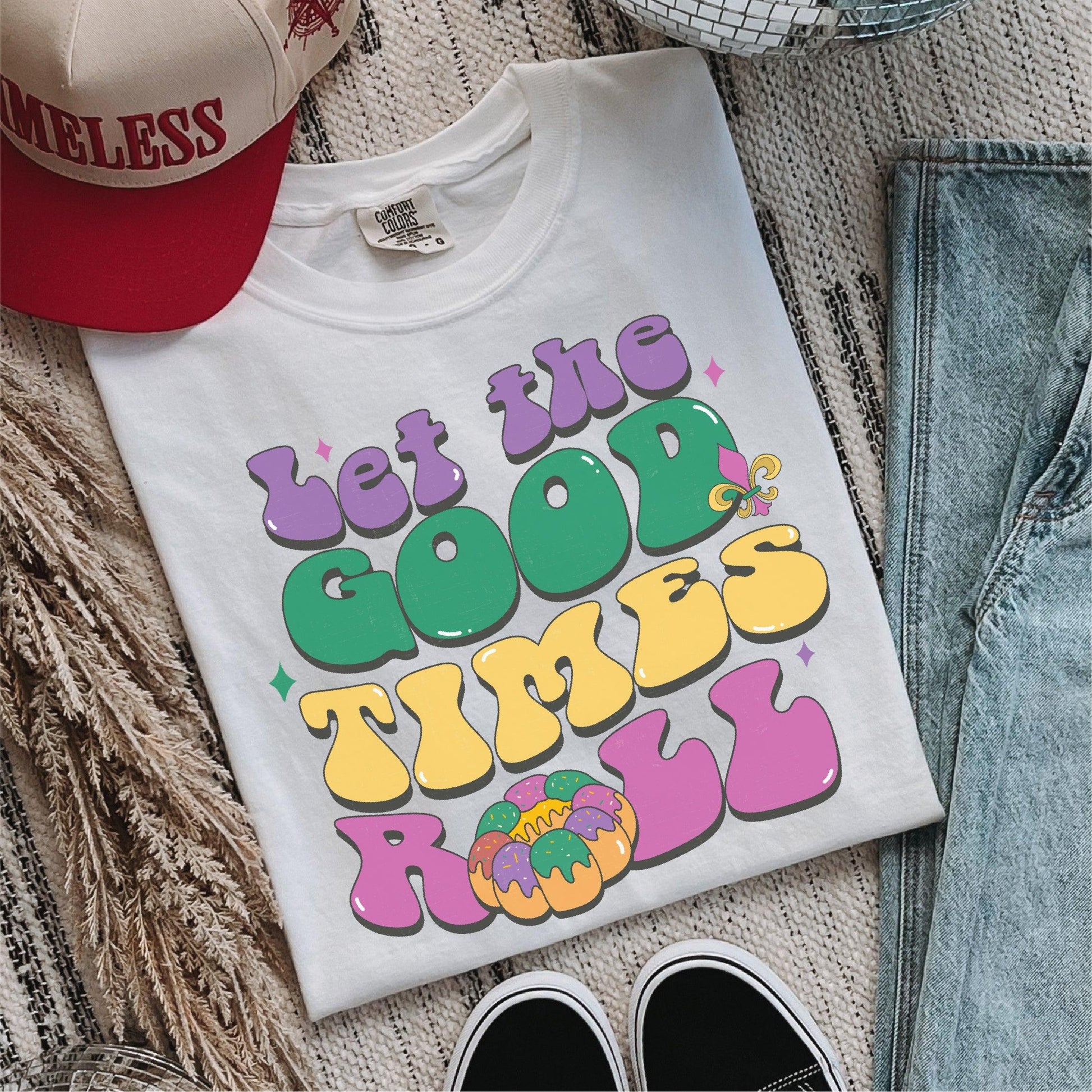 “Let the Good Times Roll” King Cake Retro Mardi Gras DTF Transfer - Nashville Design House