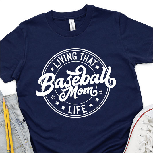 Living That Baseball Mom Life - White - Baseball DTF Transfer - Nashville Design House