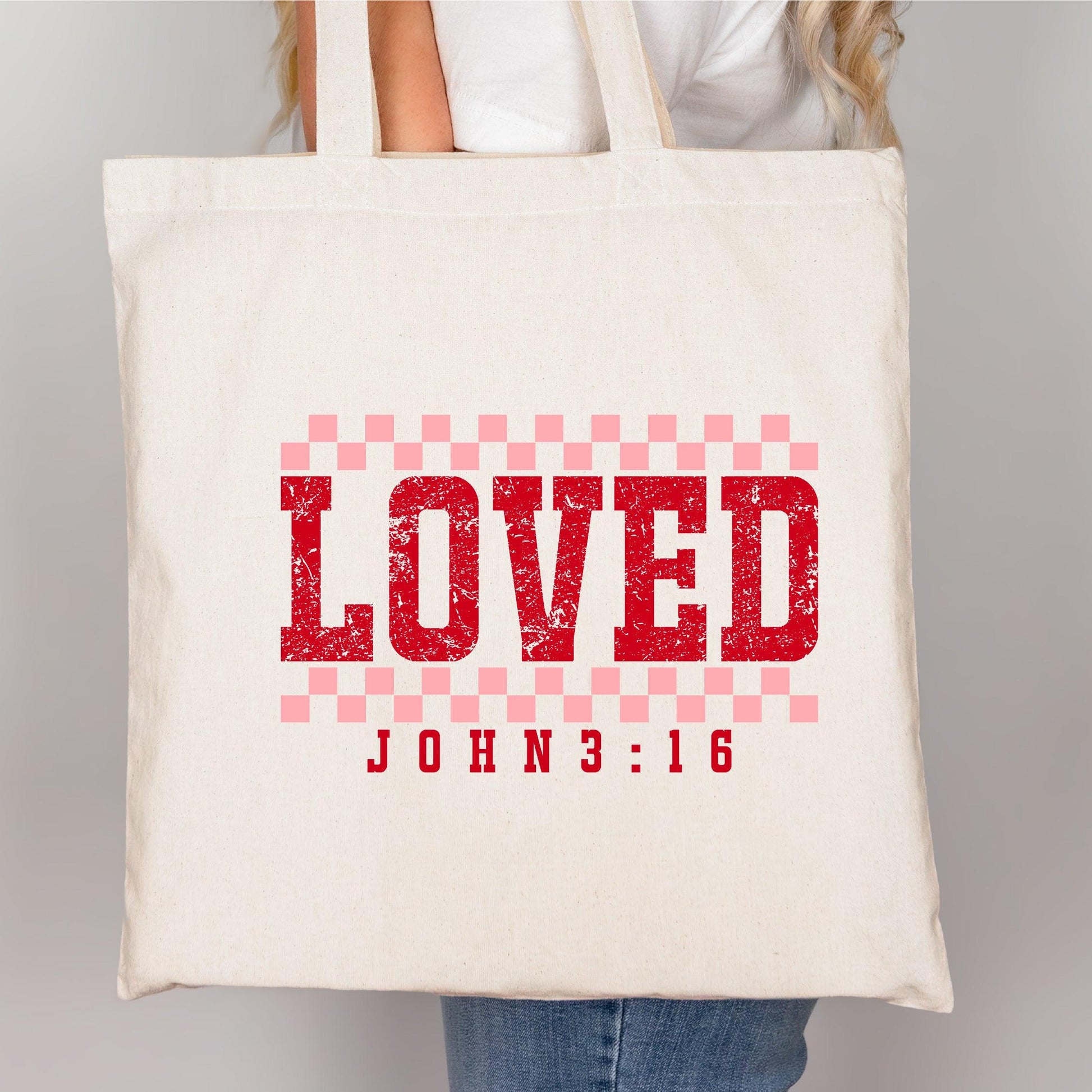 LOVED Valentine’s DTF Transfer – Vintage Checkerboard Design with John 3:16 - Nashville Design House