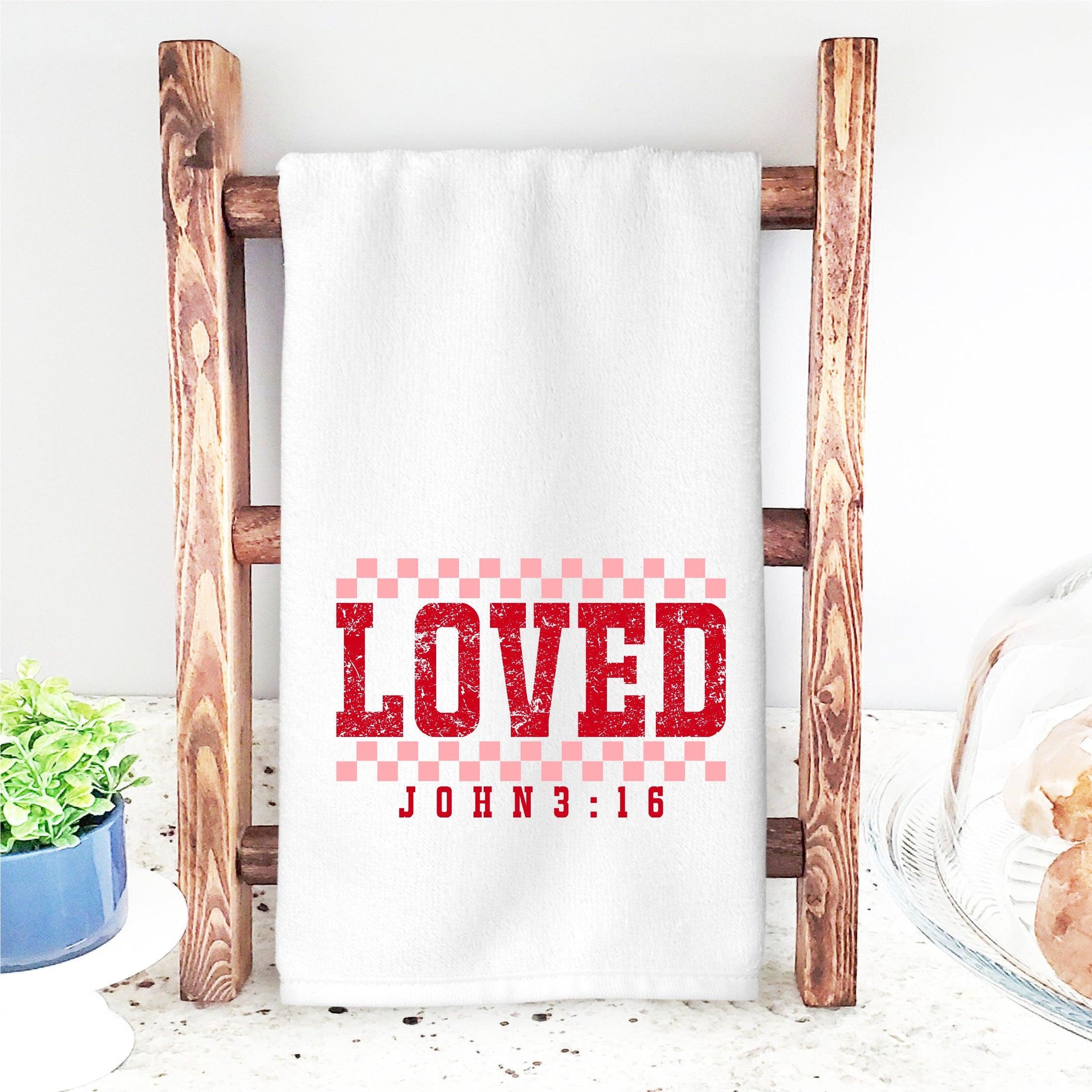 LOVED Valentine’s DTF Transfer – Vintage Checkerboard Design with John 3:16 - Nashville Design House