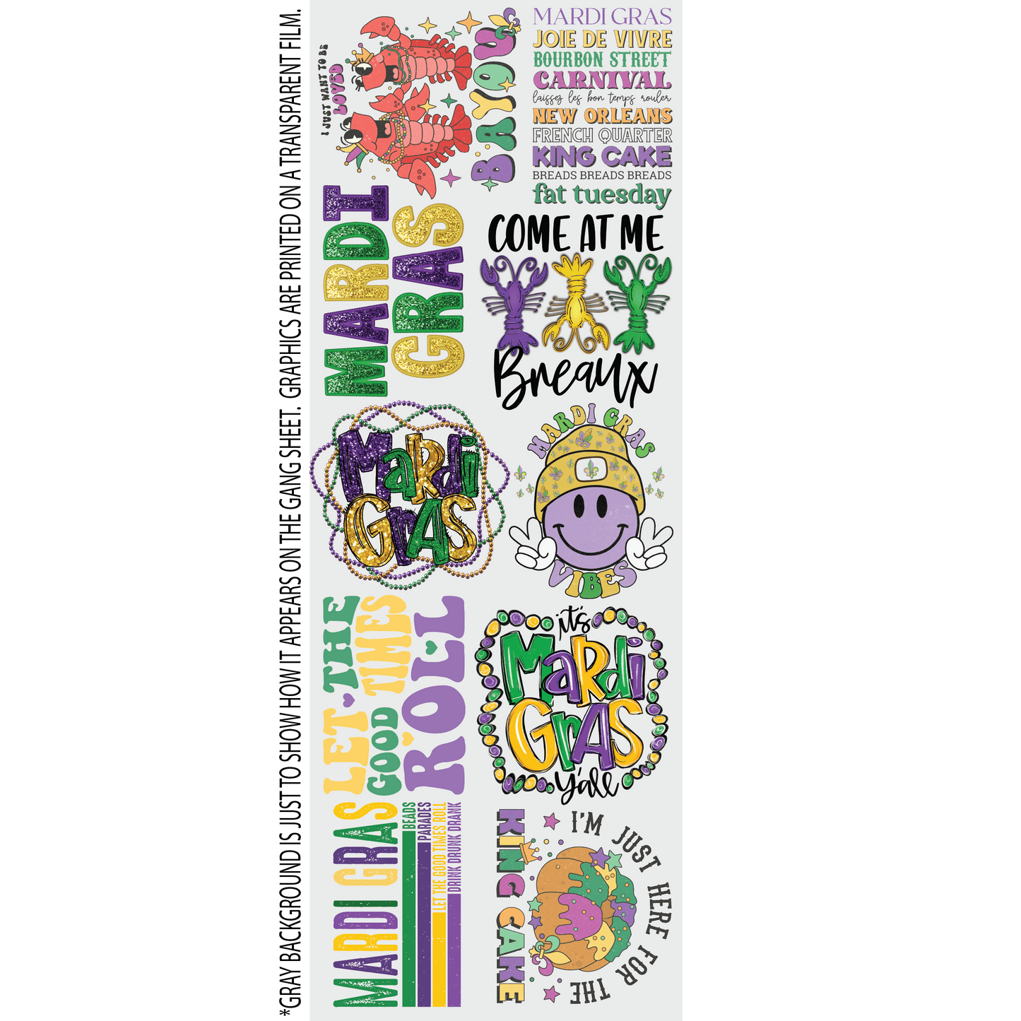 Mardi Gras Vibes GANG SHEET (22inx60in) - Nashville Design House