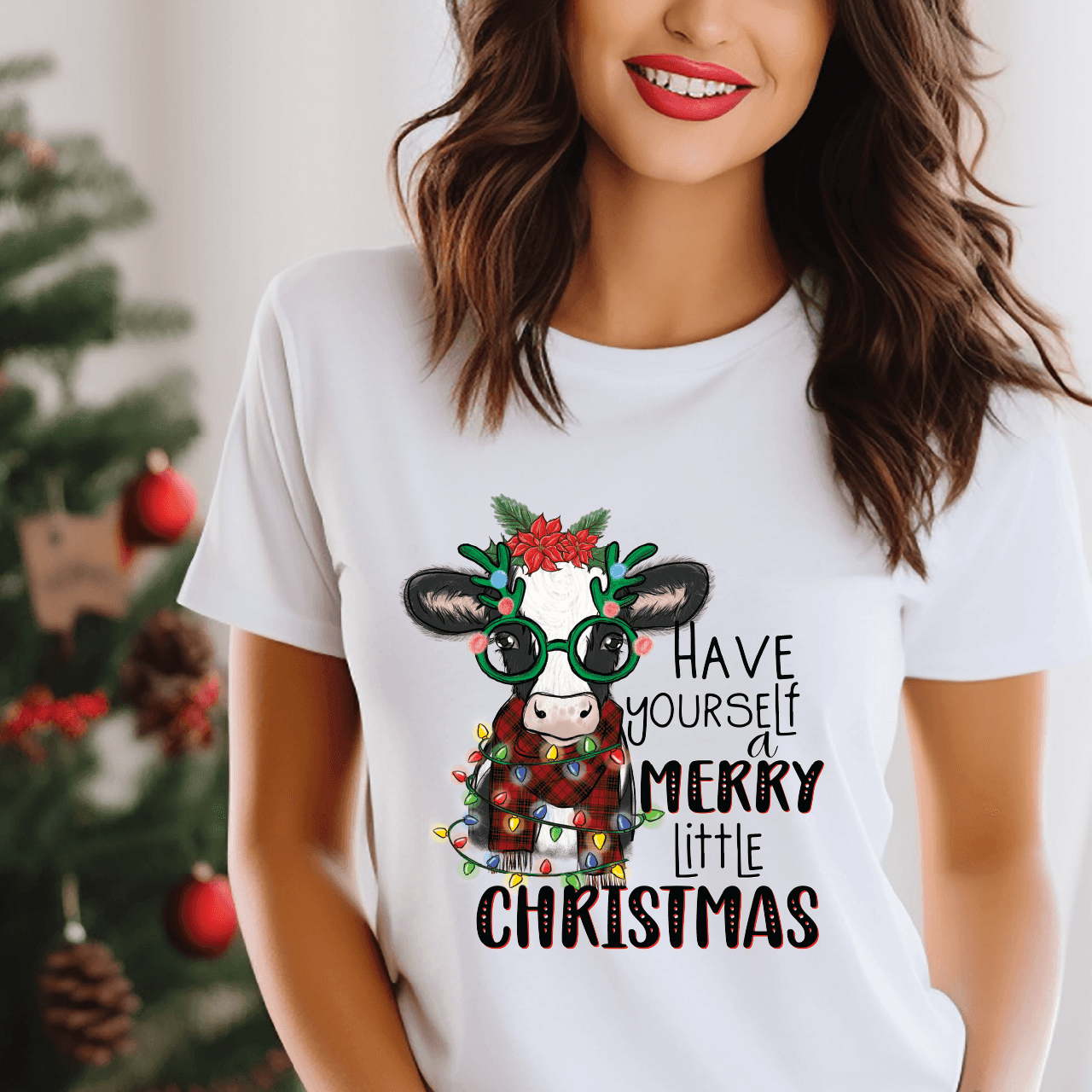 Merry Little Christmas Cow DTF Transfer - Nashville Design House