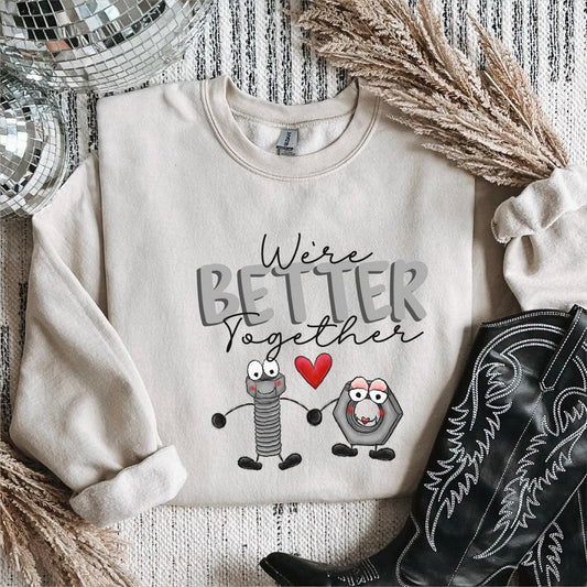 Nut & Bolt Valentine’s DTF Transfer | We're Better Together | Twins Designs - Nashville Design House