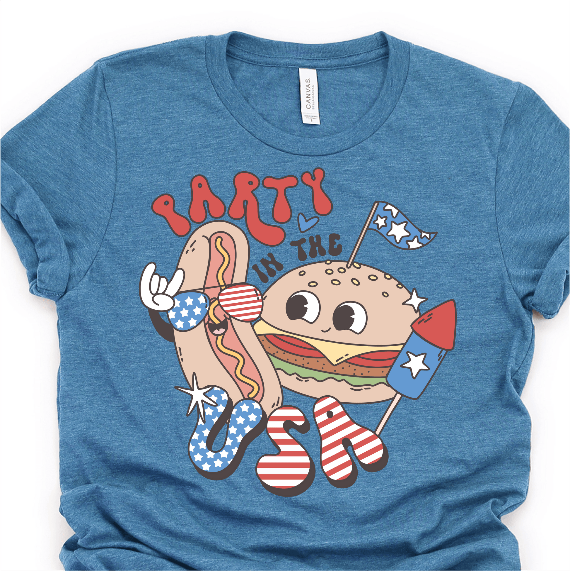 Party in The USA - Cute Hamburger and Hot Dog - 4th of July DTF Transfer - Independence Day T-shirt Transfer - Nashville Design House