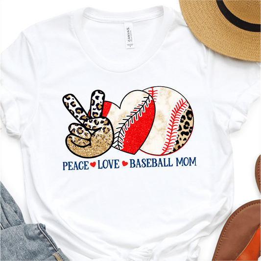 Peace, Love and Baseball Mom - Baseball DTF Transfer - Nashville Design House