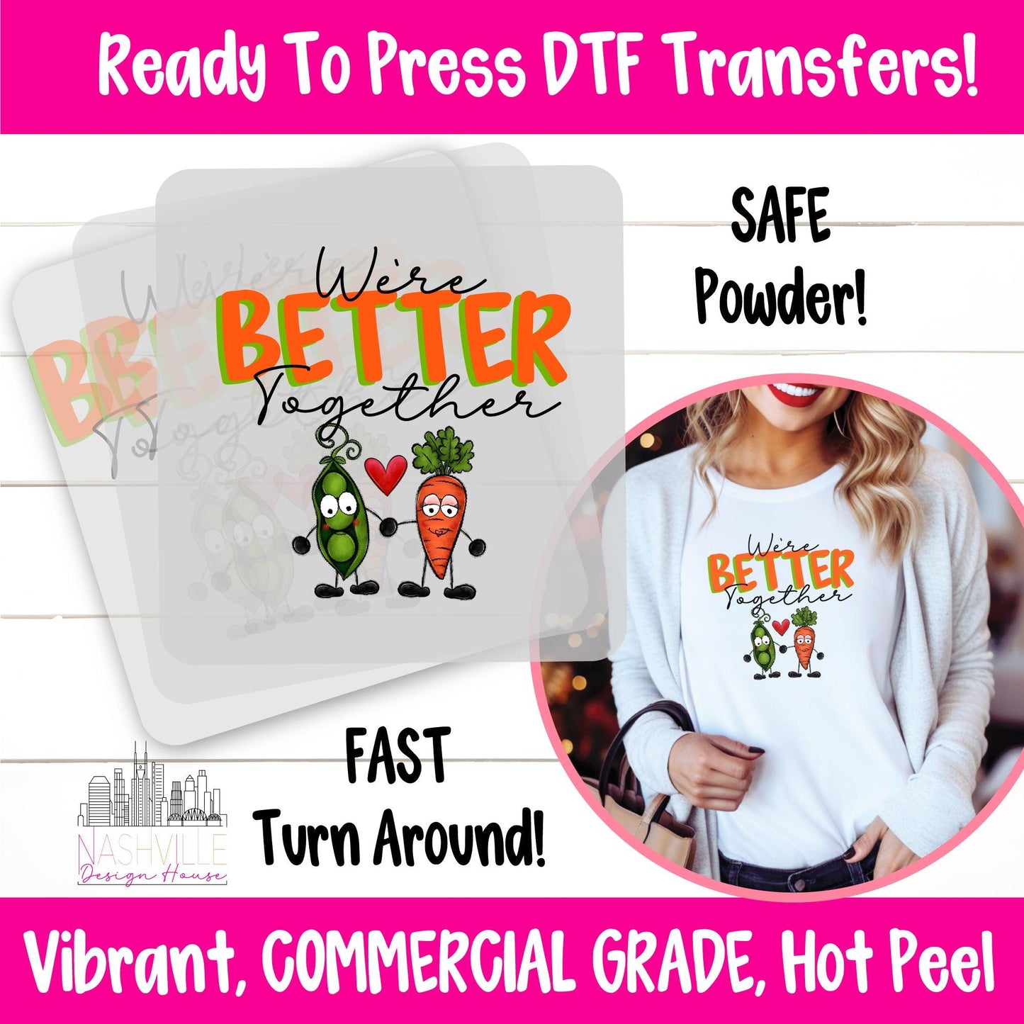 Peas and Carrots Valentine’s DTF Transfer | We're Better Together | Twins Designs - Nashville Design House