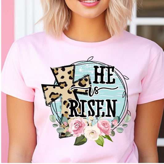 Pretty Leopard Cross He Is Risen DTF T-Shirt Transfer - Nashville Design House