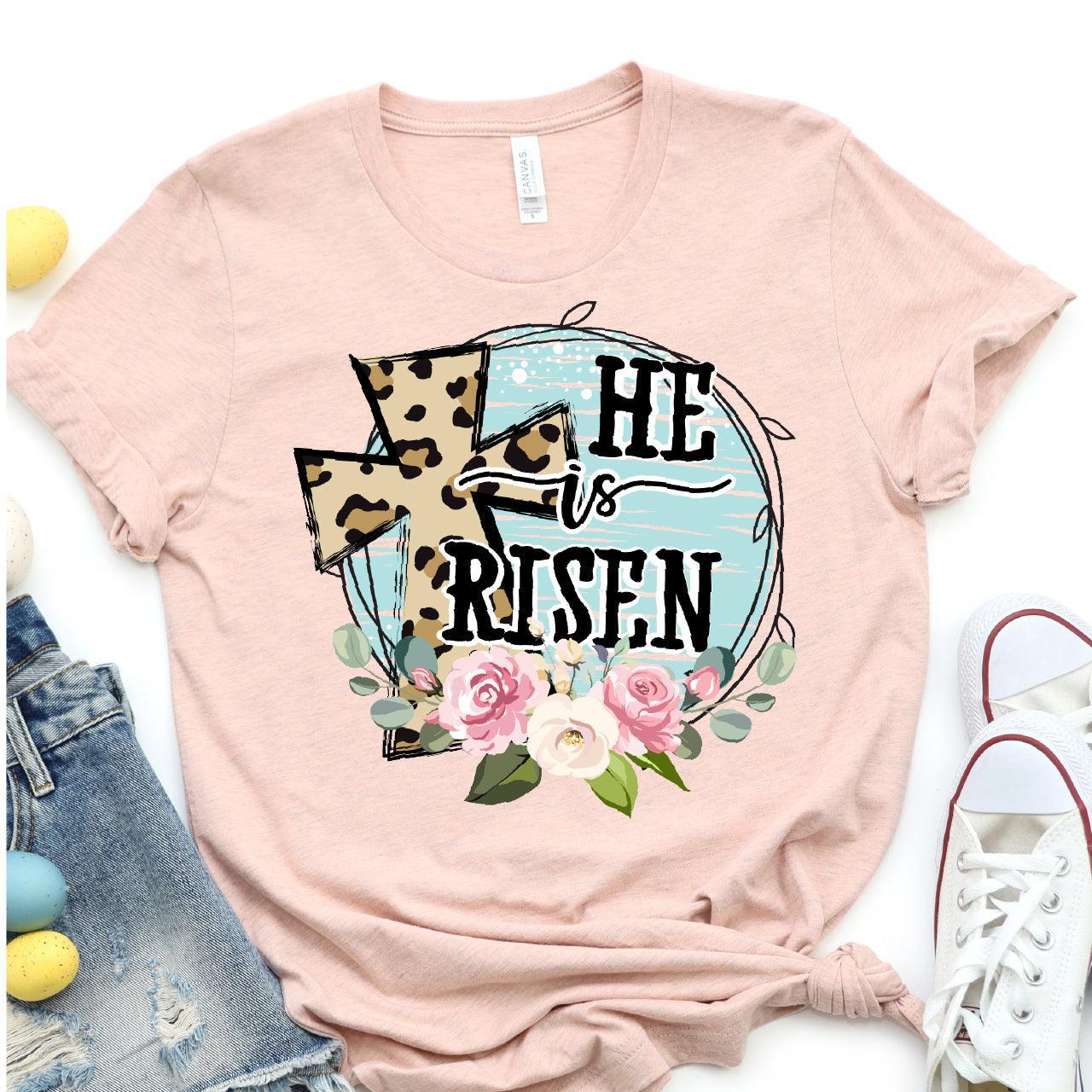Pretty Leopard Cross He Is Risen DTF T-Shirt Transfer - Nashville Design House