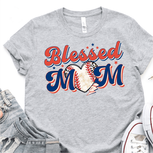 Red, White and Blue Baseball Heart Mom - Baseball DTF Transfer - Nashville Design House