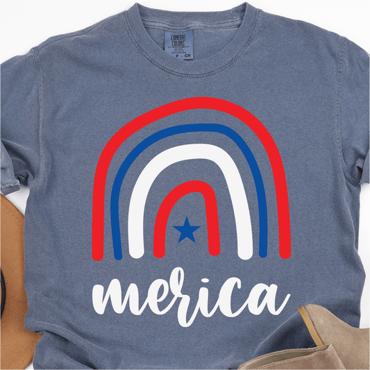 Red White and Blue Rainbow - Merica - 4th of July DTF Transfer - Independence Day T-shirt Transfer - Nashville Design House