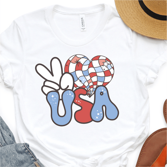 Red White and Blue - Retro Peace USA - 4th of July DTF Transfer - Independence Day T-shirt Transfer - Nashville Design House