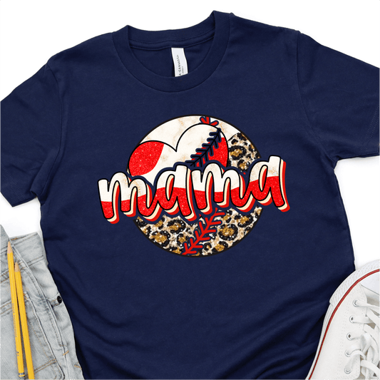 Red, White and Leopard Baseball Mama - Baseball DTF Transfer - Nashville Design House