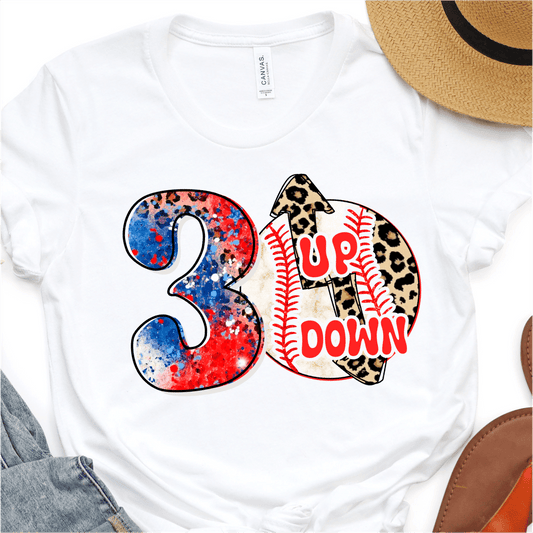 Red, White, Blue and Leopard 3 Up 3 Down Baseball - Baseball DTF Transfer - Nashville Design House